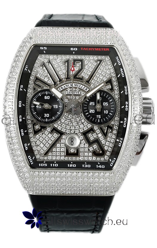 Franck Muller Vanguard V45 Chronograph 904L Steel Diamonds Embedded Dial Swiss Replica