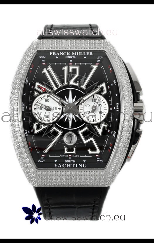 Franck Muller Vanguard V45 Chronograph 904L Steel Black Dial with Diamonds Swiss Watch