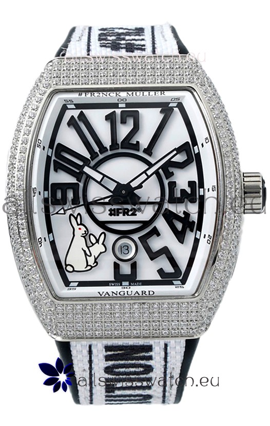 Franck Muller "Fr2nck" Vanguard Rabbit Edition Swiss Replica Watch in Diamonds Bezel
