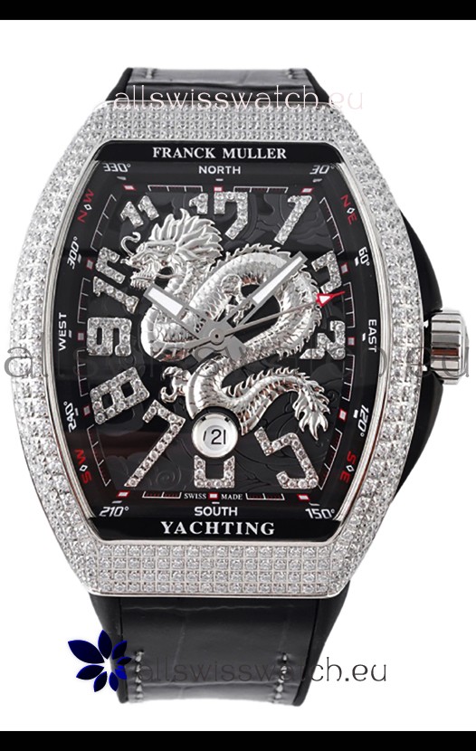Franck Muller Vanguard Yachting Dragon V45 Black Dial in Diamonds Bezel Swiss Replica