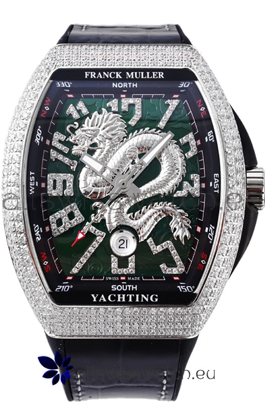 Franck Muller Vanguard Yachting Dragon V45 Green Dial in Diamonds Bezel Swiss Replica