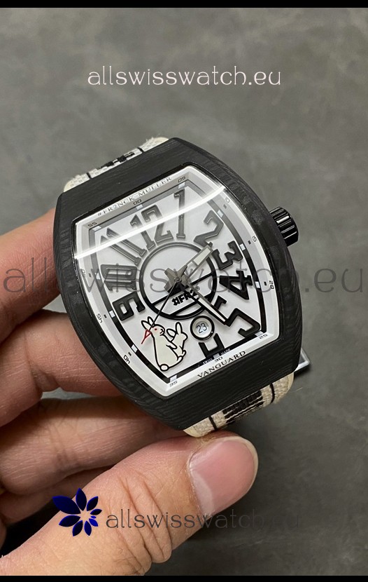 Franck Muller "Fr2nck" Vanguard Rabbit Edition Swiss Replica Watch in Black Carbon Casing 
