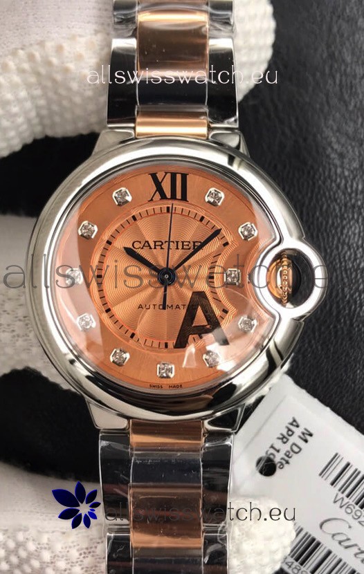 Ballon De Cartier Swiss Quartz 1:1 Mirror Quality 28MM in Two Tone Rose Gold Strap