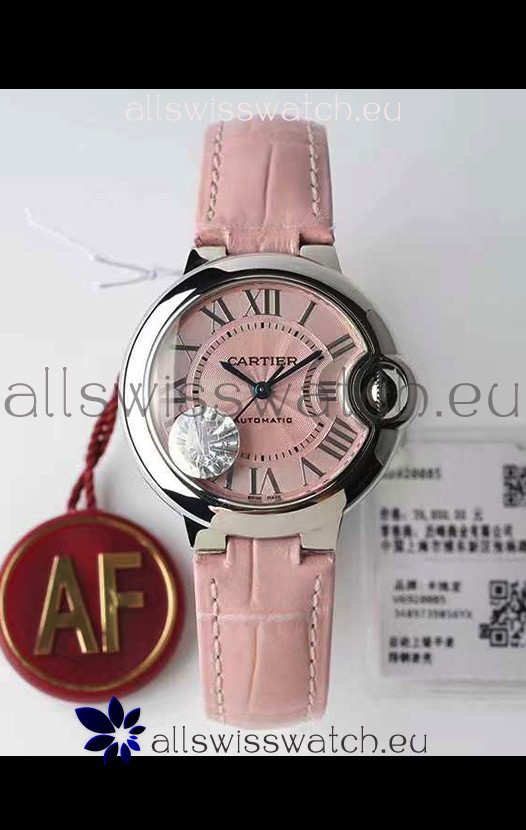 Ballon De Cartier Swiss Automatic 1:1 Mirror Quality 33MM in Pink Dial/Strap 