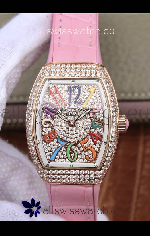 Franck Muller Vanguard Ladies 1:1 Mirror Swiss Replica Watch 32MM Wide Rose Gold Casing