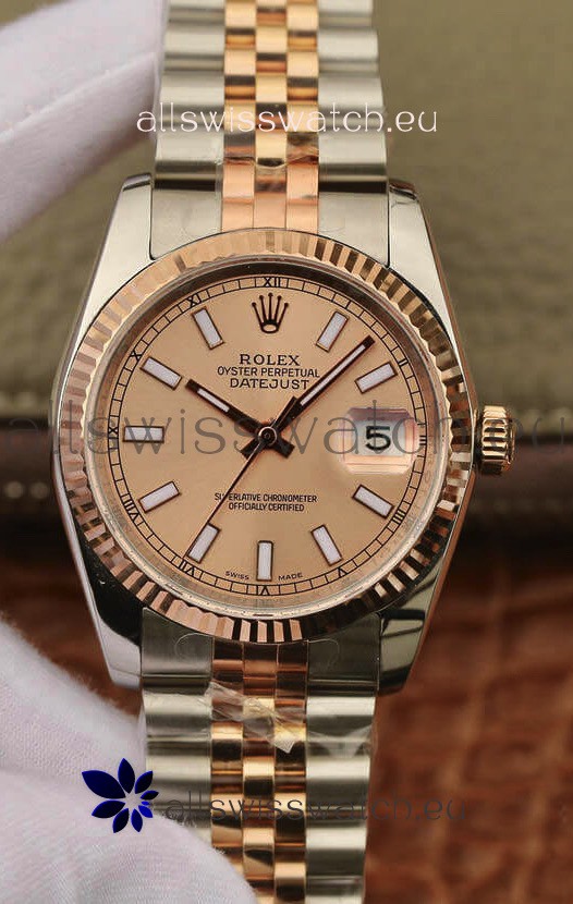 Rolex Datejust 36MM ETA-3135 Movement Swiss Replica in 904L Two Tone Brown Dial