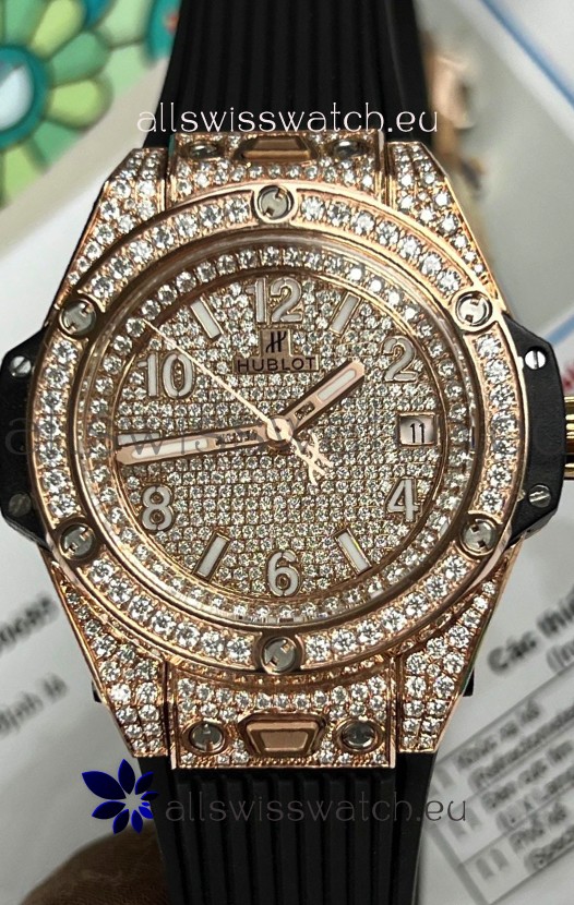 Hublot Big Bang One Click Diamonds Paved Dial Rose Gold Swiss Replica Watch 39MM