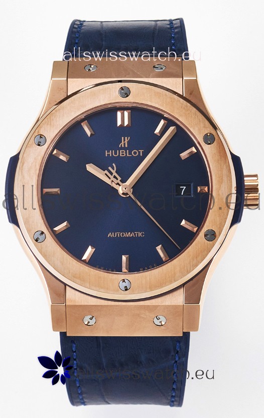 Hublot Super Clone Classic Fusion Rose Gold 42MM 1:1 Mirror Replica Watch Blue Dial