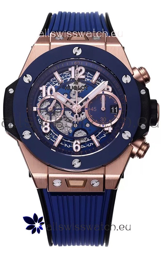 Hublot Big Bang Unico Blue Rose Gold Casing 1:1 Mirror Edition Swiss Replica Watch