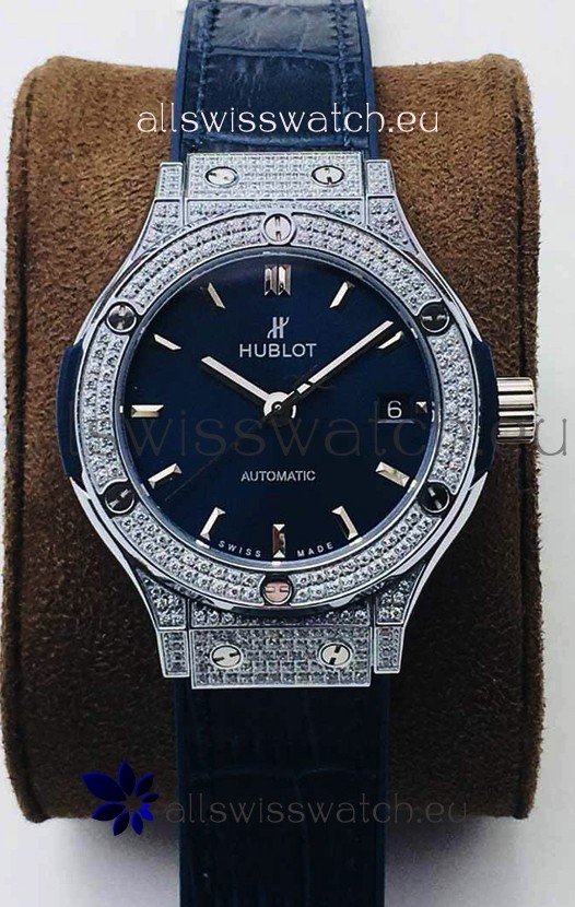 Hublot Classic Fusion Diamonds Steel Blue Dial 38MM Swiss Replica Watch 1:1 Mirror Quality