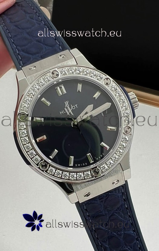 Hublot Classic Fusion Stainless Steel 33MM Blue Dial Swiss Quartz Movement Watch 1:1 Mirror Quality