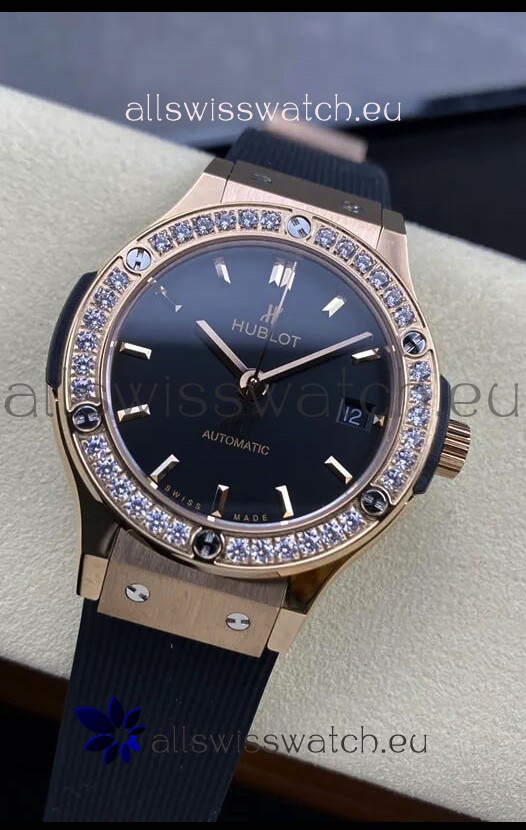 Hublot Classic Fusion 1:1 Mirror Replica Swiss Watch in Rose Gold 904L Steel Casing Black Dial 38MM