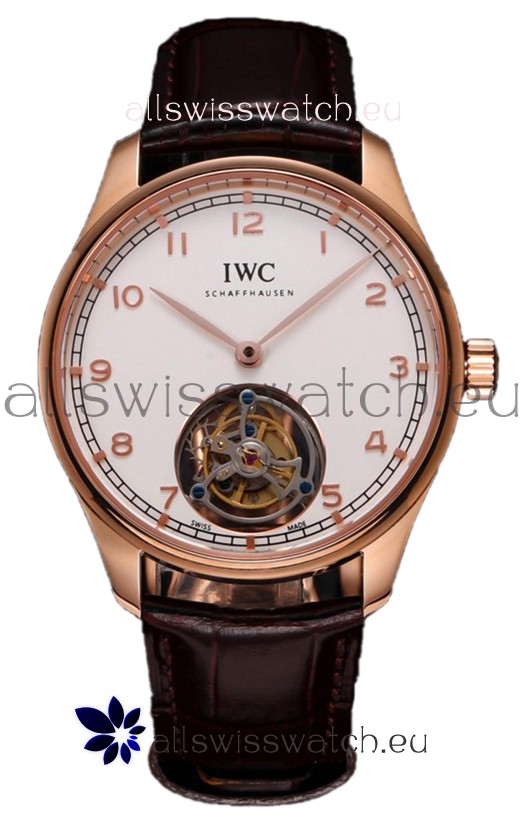 IWC Portugieser IW545801 Hand-Wound Genuine Tourbillon Rose Gold Swiss Replica Watch 