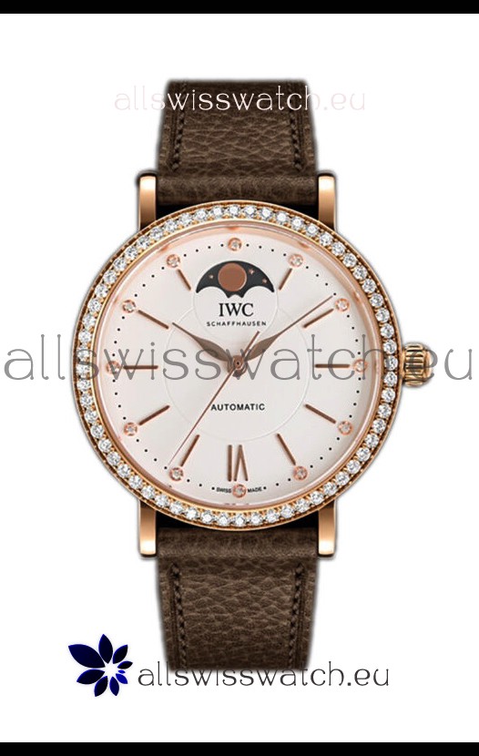 IWC Portofino IW6596 Automatic Moon Phase Rose Gold Casing Watch in White Dial 37MM