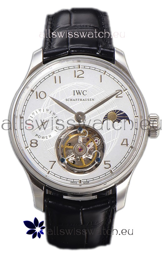 IWC Portugese Hand-Wound Genuine Tourbillon White Dial Steel Casing Swiss Replica Watch 