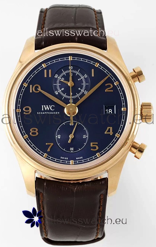 IWC Portugieser Chronograph Classic IW390305 Yellow Gold Blue Dial 1:1 Mirror Replica