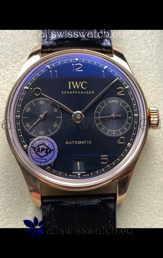 IWC Super Clone Portugieser Swiss 1:1 Mirror Replica Watch Rose Gold in Black Dial 