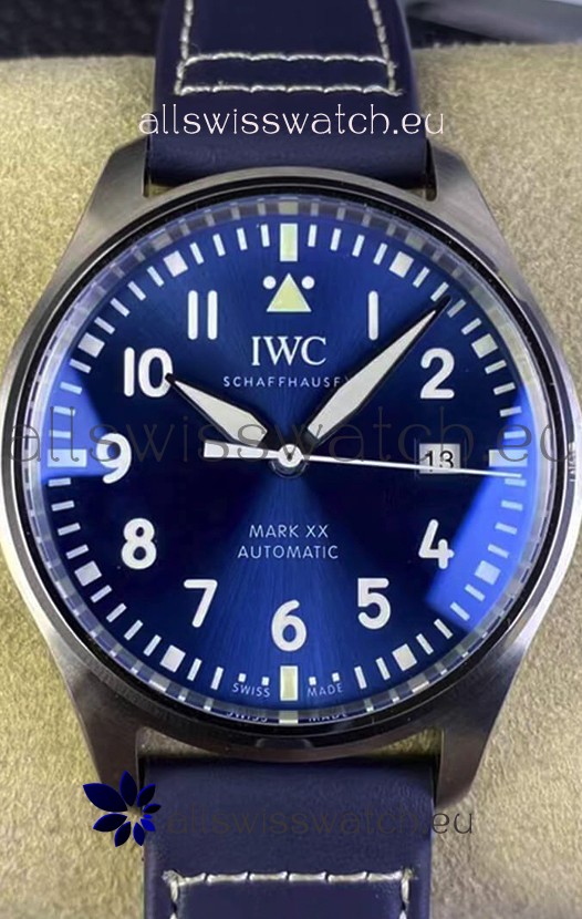 IWC Pilot MARK XX Series IW328203 1:1 Mirror Swiss Replica Watch in Blue Dial Leather Strap