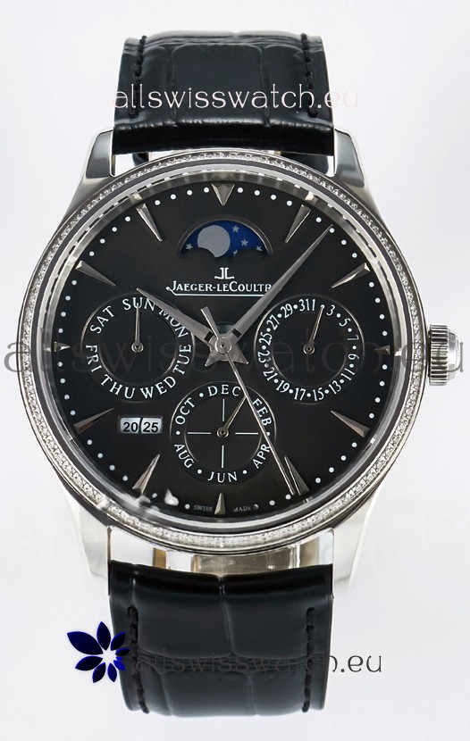 Jaeger LeCoultre Super Clone Master Ultra-Thin Perpetual Calendar Grey Dial Diamonds Watch