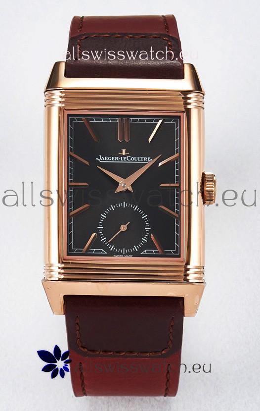 Jaeger-LeCoultre Reverso Super Clone DuoFace Green/White Rose Gold Replica Watch 
