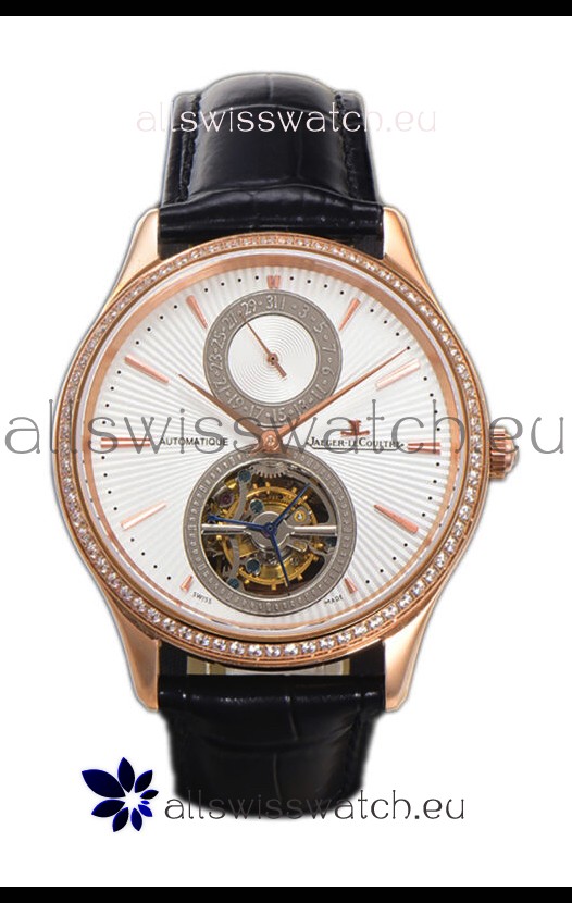 Jaeger LeCoultre Master Ultra-Thin Tourbillon White Dial Rose Gold Casing Watch 