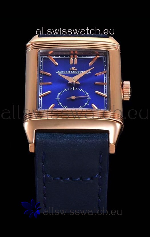 Jaeger LeCoultre Reverso Swiss Replica Watch in Rose Gold Casing - Blue Dial 