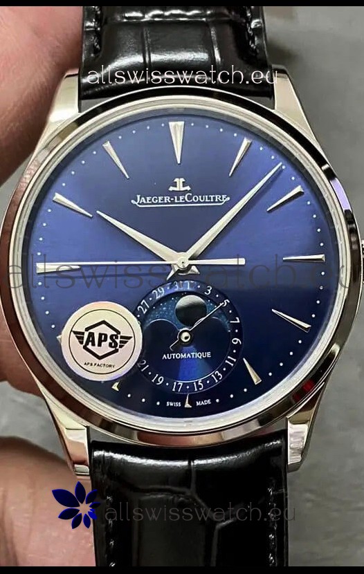 Jaeger LeCoultre Master Ultra Thin Moon Blue Dial 904L Steel 1:1 Mirror Replica Watch
