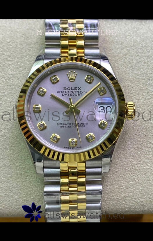 Rolex Datejust 31MM ETA-2671 Movement Swiss Replica in 904L Steel in Silver Dial Yellow Gold 