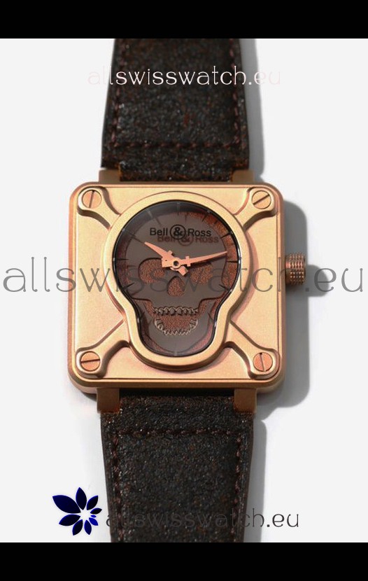 Bell & Ross BR0192 Skull Edition Bronze Casing GREY Skull on Brown Layer Swiss Replica Watch 