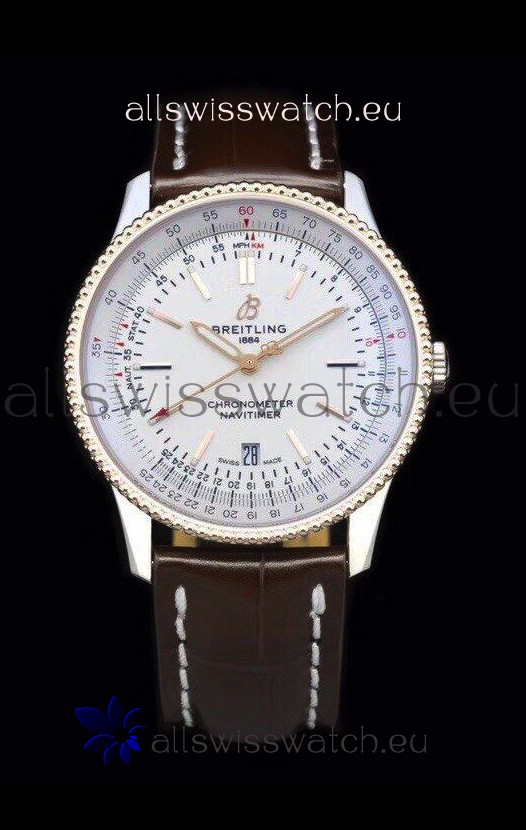 Breitling Navitimer 1 Automatic Swiss Replica Watch in White Dial Rose Gold Bezel