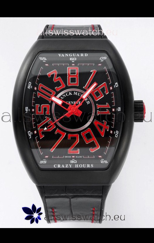 Franck Muller Vanguard Crazy Hours in DLC Coated Casing Black Dial Swiss Replica Watch 