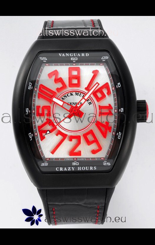 Franck Muller Vanguard Crazy Hours in DLC Coated Casing White Dial Swiss Replica Watch 