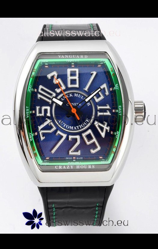 Franck Muller Vanguard Crazy Hours Steel Blue Dial Swiss Replica Watch 