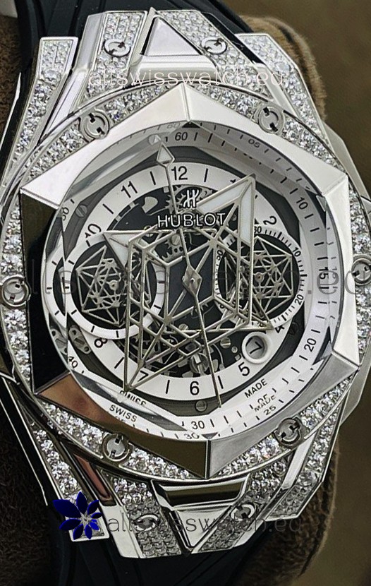 Hublot Big Bang UNICO Sang Bleu II Stainless Steel Diamonds 1:1 Mirror Quality Swiss Replica Watch 