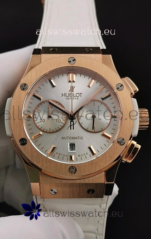 Hublot Classic Fusion Chronograph Rose Gold Casing Steel Dial 1:1 Mirror Replica Watch 
