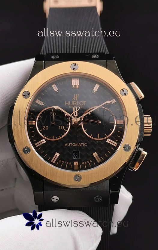 Hublot Classic Fusion Chronograph Ceramic Yellow Gold Bezel Carbon Dial 1:1 Mirror Replica Watch 