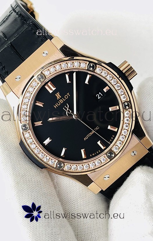 Hublot Classic Fusion Rose Gold Black Dial Swiss Replica Watch 1:1 Mirror Quality 