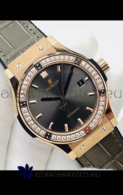 Hublot Classic Fusion Rose Gold Grey Dial Swiss Replica Watch 1:1 Mirror Quality 