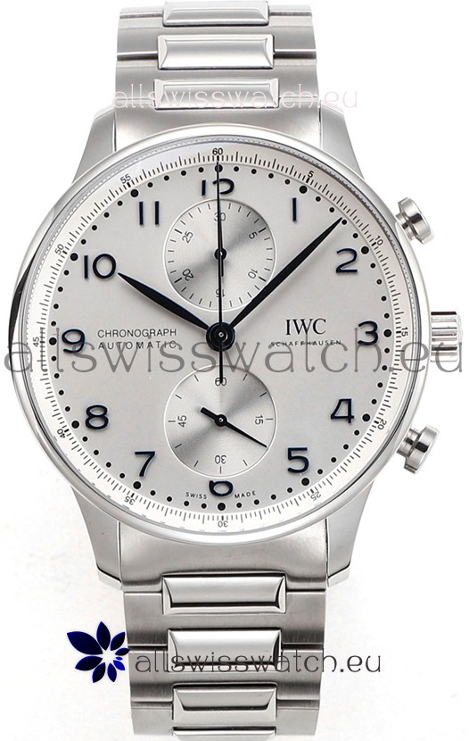 IWC Portuguese Chronograph Swiss Replica Watch in Steel Case White Dial - 1:1 Mirror Replica Edition