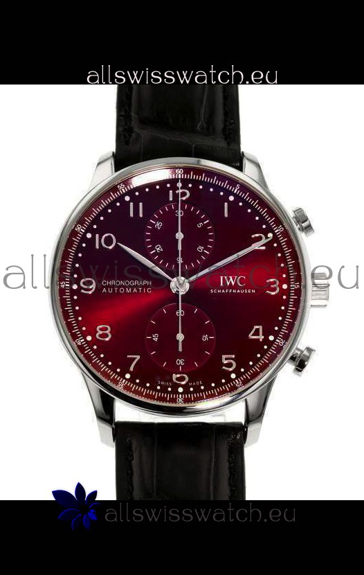 IWC Portuguese Chronograph Swiss Replica Watch in Steel Case Maroon Dial - 1:1 Mirror Replica Edition