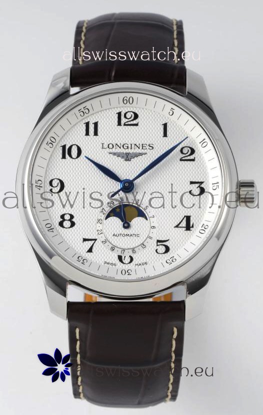 Longines Master Collection Automatic Moonphase White Dial Swiss Replica Watch Leather Strap