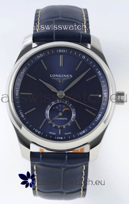 Longines Master Collection Automatic Moonphase Blue Dial Swiss Replica Watch Leather Strap