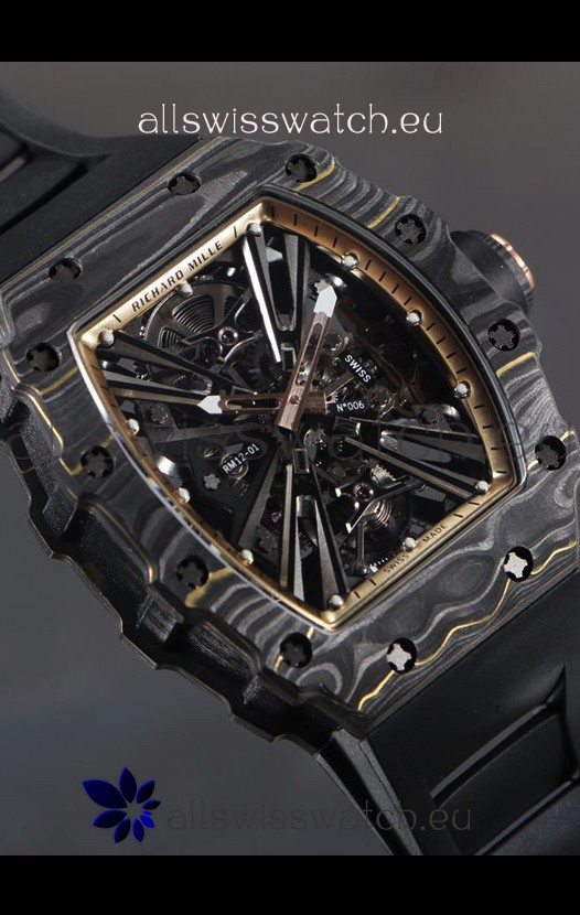 Richard Mille RM12-01 Carbon Fiber Case Genuine Tourbillon Movement 1:1 Mirror Replica Watch