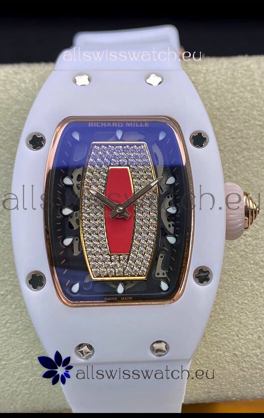Richard Mille RM-07-01 Diamonds Dial White Ceramic Ladies 1:1 Swiss Replica Watch 
