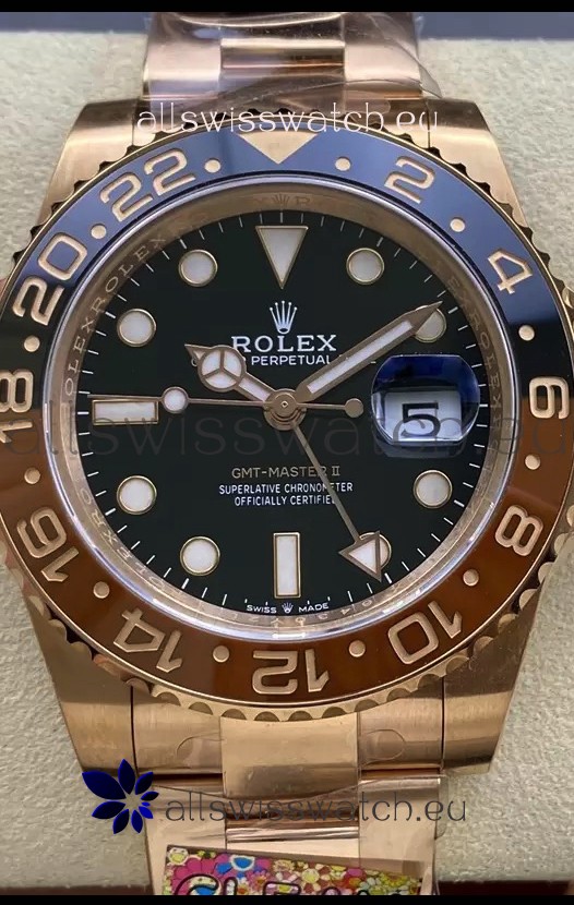 Rolex GMT Masters II M126715CHNR Everose Gold Swiss Replica 1:1 Mirror Watch - 904L Steel 