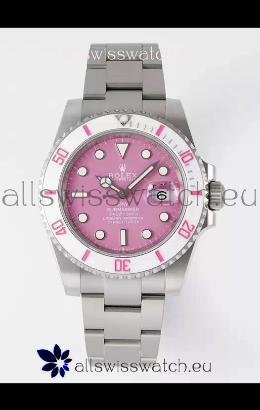 Rolex Submariner DiW Stainless Steel Casing White Ceramic Bezel Pink Dial Edition Watch 