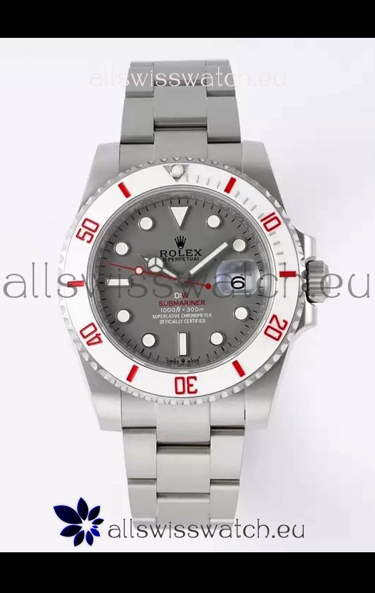 Rolex Submariner DiW Stainless Steel Casing White Ceramic Bezel Grey Dial Edition Watch 