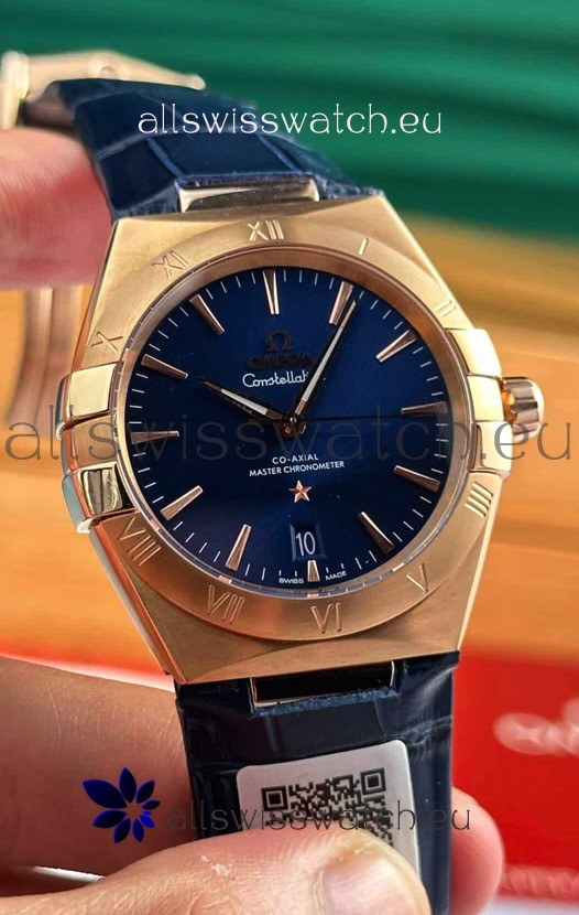 Omega Co-Axial Constellation 39MM Rose Gold Bue Dial 1:1 Mirror Replica Watch