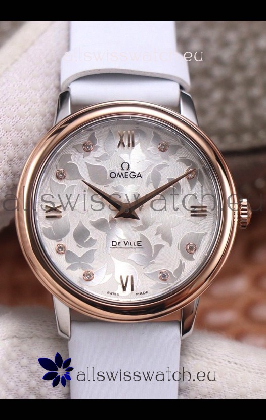 Omega De Ville Floral Dial Swiss Quartz Movement in Two Tone Casing - Steel Dial