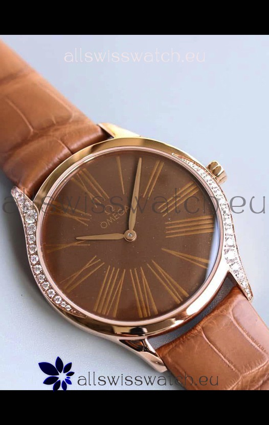 Omega De Ville Tresor Edition Swiss Quartz Watch 36MM Rose Gold Casing Brown Dial
